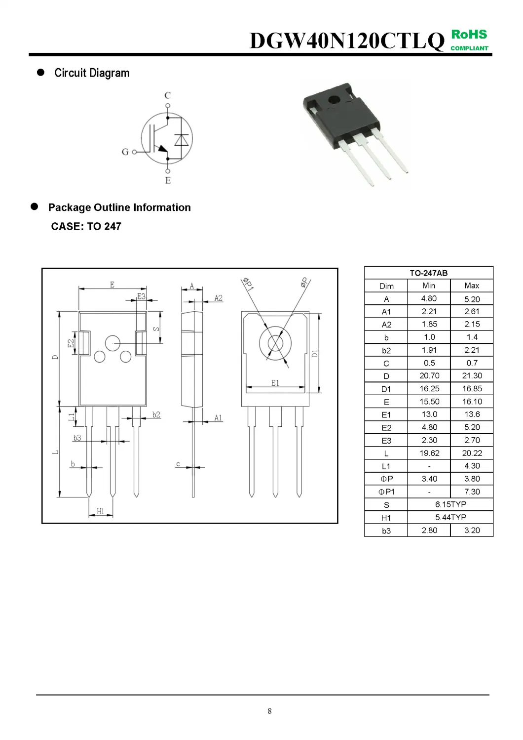 IGBT Modules VCES-1200V IC-40ALow Collector - Emitter Saturation Voltage fetures applications DGW40N120CTLQ