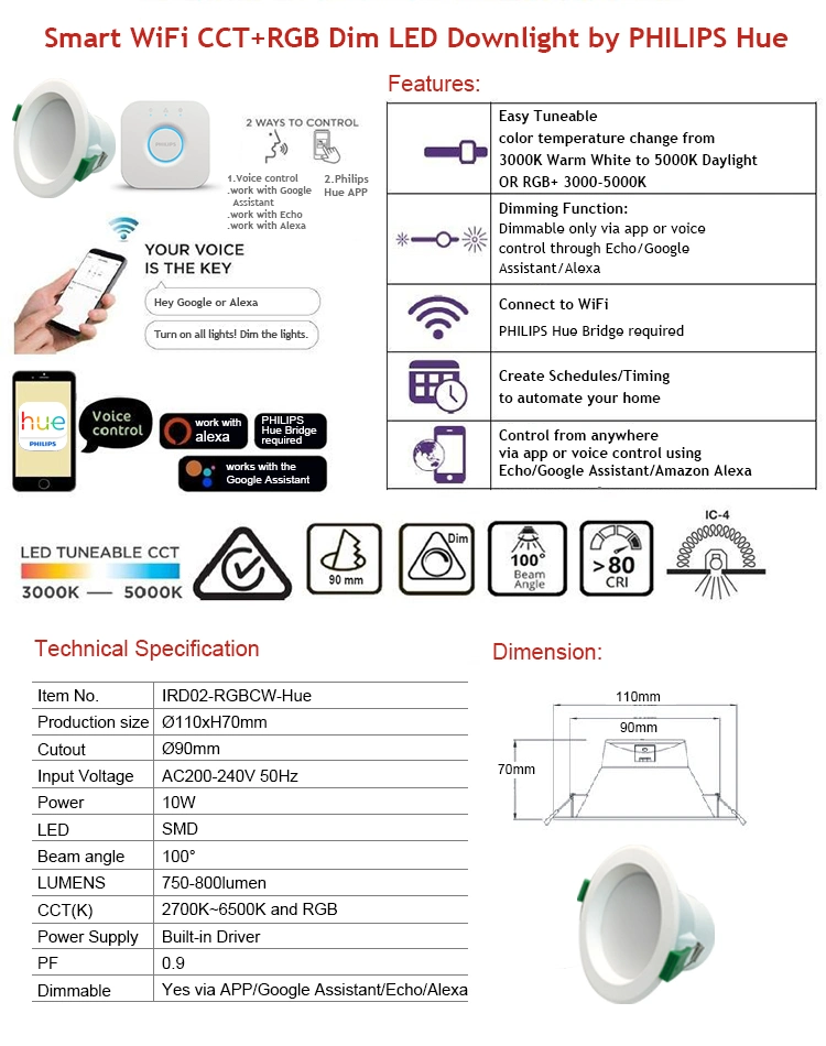 Smart Philips Hue Bridge APP Voice Controller Google Assistant Echo Amazon Alexa Control LED Down Light