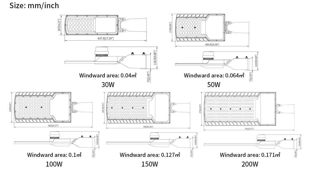 New Design 50W 80W 100W 200W Smart Outdoor SMD Street Lighting IP66 Waterproof Ik08 Road Light Public Lighting with Sensor Function LED Street Light