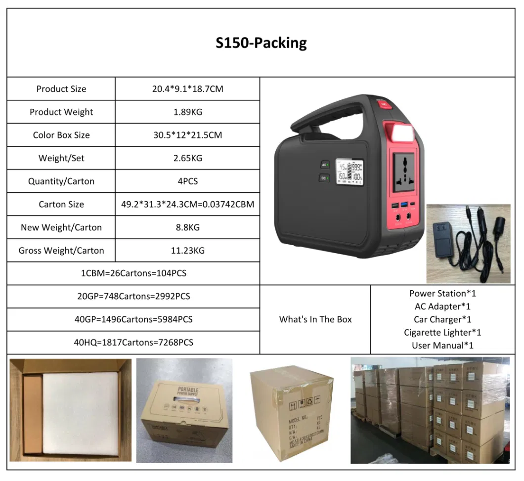 194wh / 155wh Solar Inverter Generator Power Station Supply Portable Solar Generator 150W with Solar Panel for Power Supply