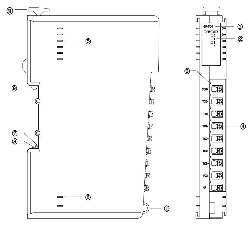 Remote Io Module Gk-100-Tc4 4-Channel Thermocouple (TC) Input Module (2/3/4 wire system) Type K, J, T, E, S