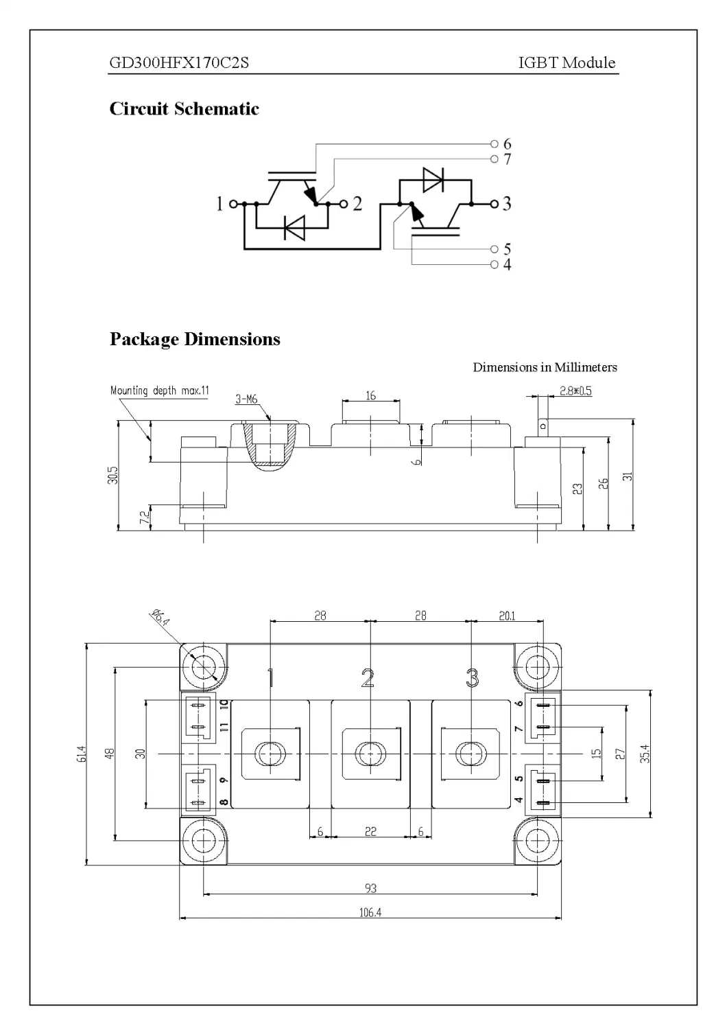 IGBT Power Module 10&amp;mu;s short circuit capability 1700V/300A 2 in one-package Fetures SEMICONDUCTOR Applications GD300HFX170C2S