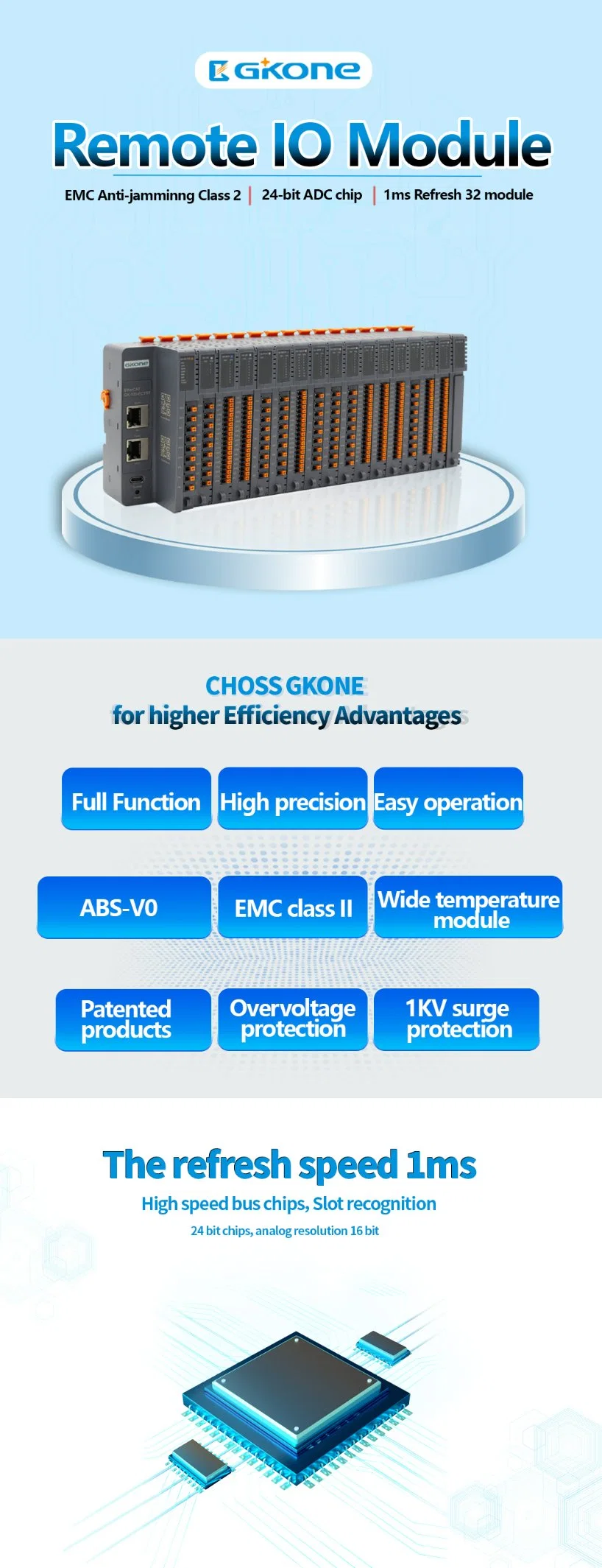 Remote Io Module Gk-100-Tc4 4-Channel Thermocouple (TC) Input Module (2/3/4 wire system) Type K, J, T, E, S