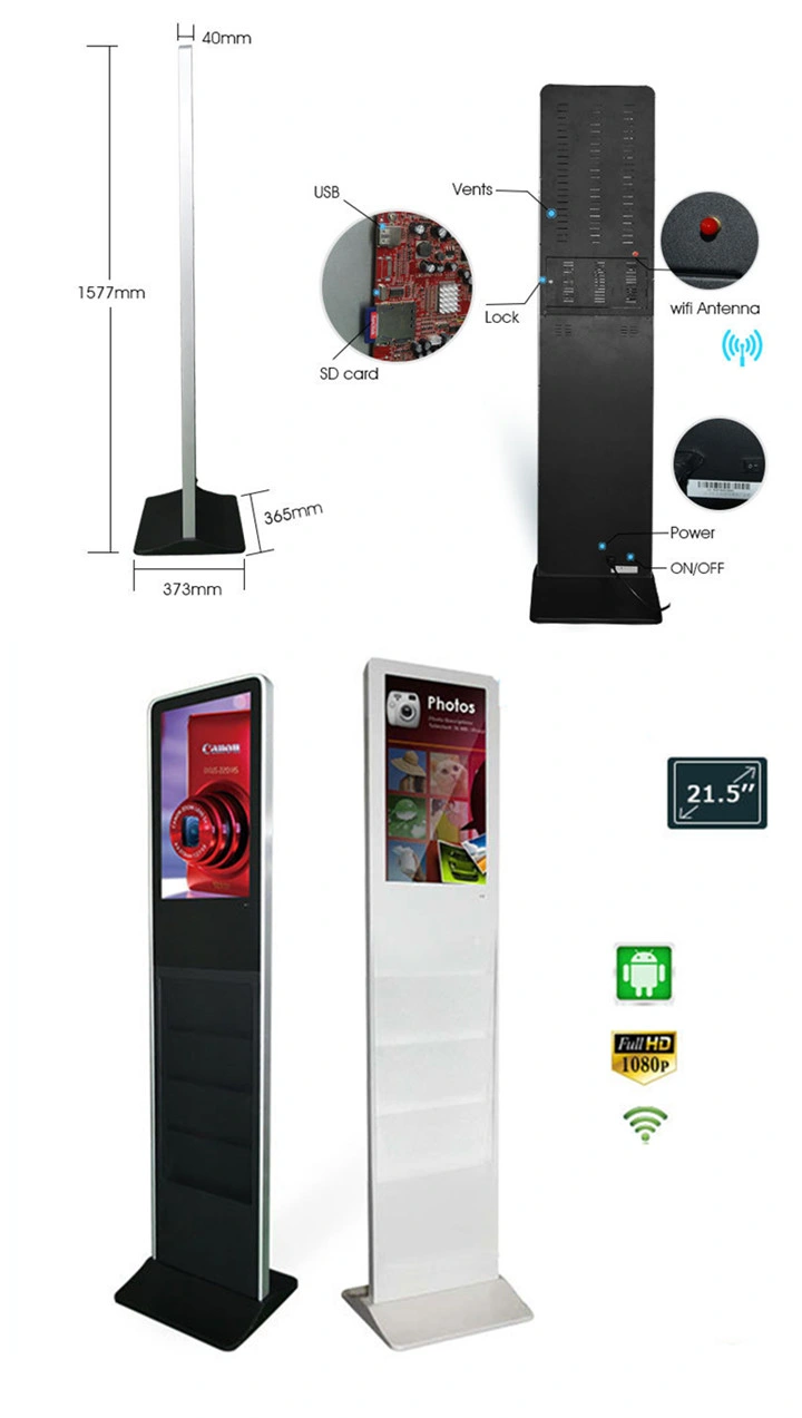 Bluetooth Ad Player 32 Inch Floor Standing Kiosk with Brochure Holder Advertising High Quality LED Advertising Player