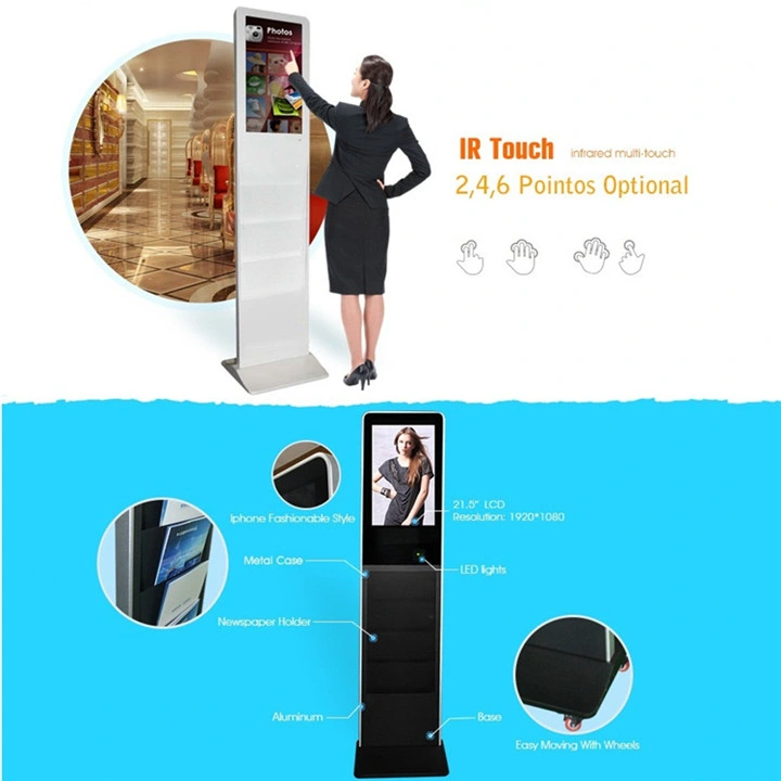 32 Inch Floor Standing Kiosk with Brochure Holderad Player Floor Standing Ice Cream Kiosk Digital Advertising Screens for Sale