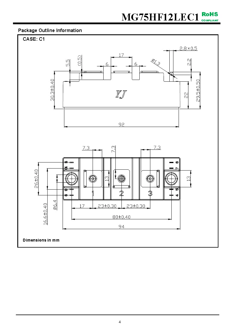 IGBT Modules VCES-1200V IC-75A High speed IGBT in NPT technology Low inductance fetures applications MG75HF12LEC1