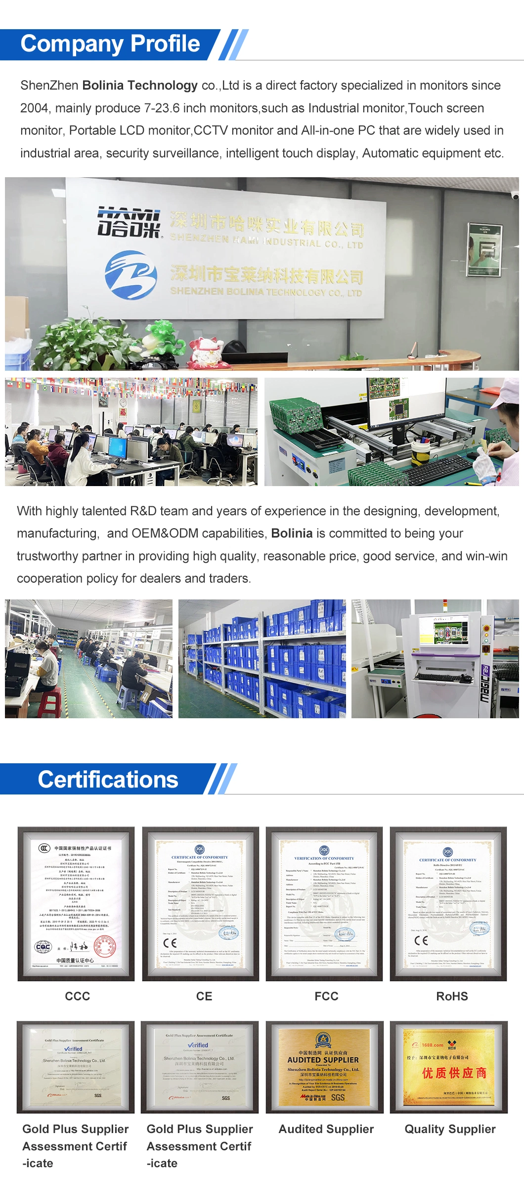 21.5 Inch IPS 1920*1080 HDMI VGA AV BNC Non Touch Screen Metal Case TFT Wall Mounted OEM ODM Industrial Factory LCD Monitor