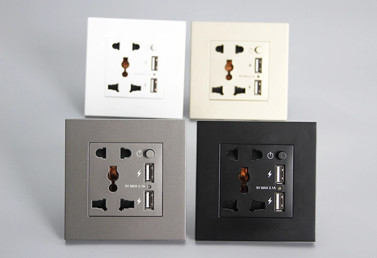 2 USB Charging Outlet Modular 3-Pin Universal + 2-Pin Wall Socket