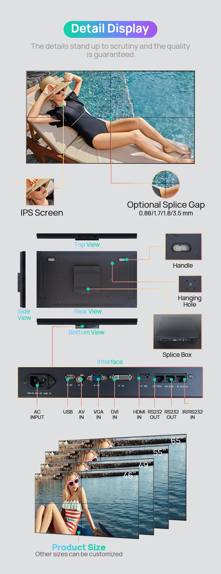 LG Original LCD Screen TV Panel 55&quot; Inch LCD Video Wall Display with 3.5 mm Bezel Ultra Narrow Bezel