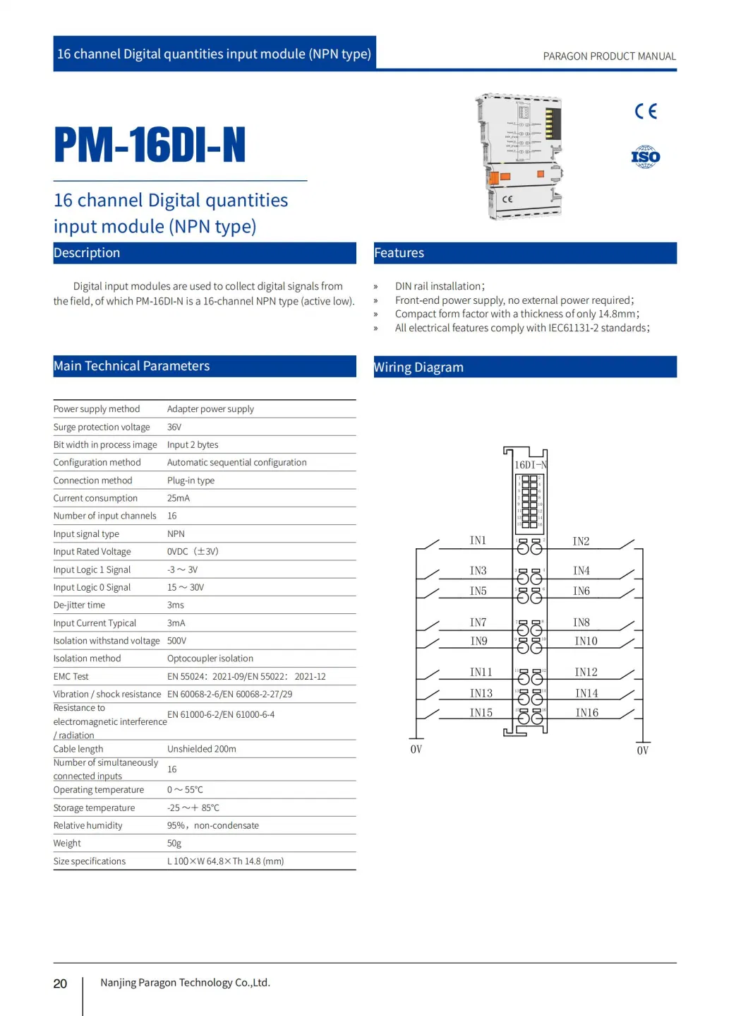 Pm-16di-N 16 Channel Digital Quantities Input Module (NPN type)