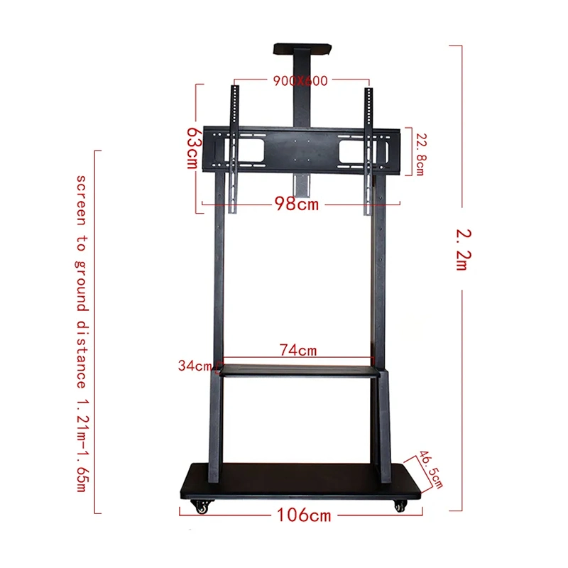 Universal TV Conference Bracket Stand Economy Mobile TV Cart with Adjustable Poles for TV Size 32&quot;-65&quot; Black Rack