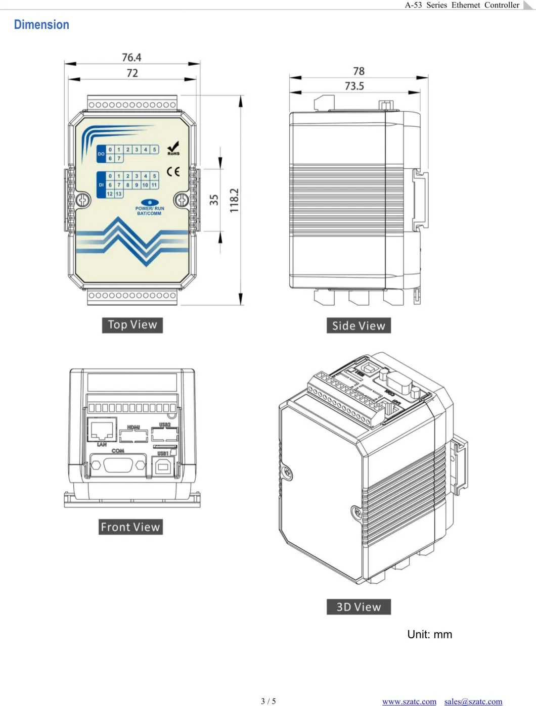 Industrial Ethernet PLC Controller Modbus 14di 8do 4ai 2ao I/O Module a-5389