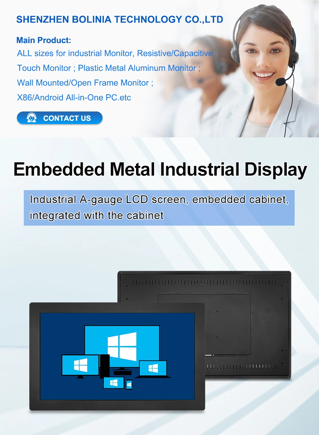 21.5&prime;&prime; Inch 1920*1080 4 Wire Resistive Touch Screen Embedded Computer Metal Case LCD Monitor for Industrial