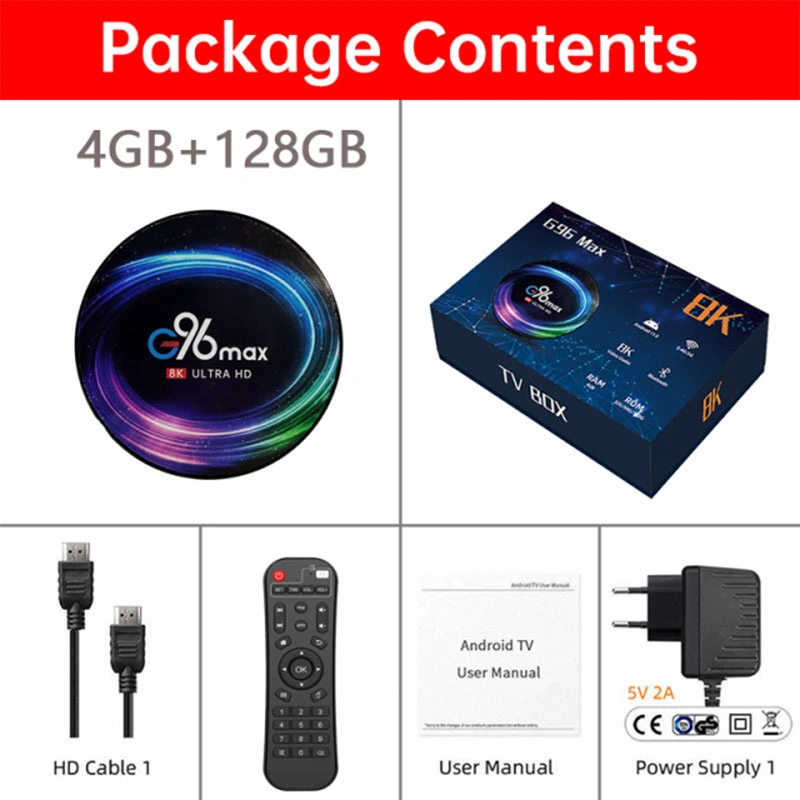 8K Ultra HD WiFi Bluetooth Media Player Android 11.0 WiFi Smart TV Box- 4GB+128GB