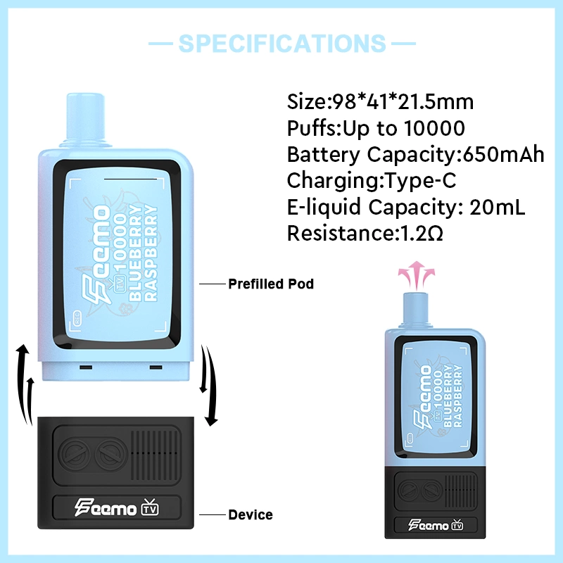 New Arrival Feemo TV 15000puffs High Quality Tpd Certificate Electronic Cigarette Disposable Vape Pen Vape 2ml Tpd Pod System Vapor E-Cigarette Starter Kits