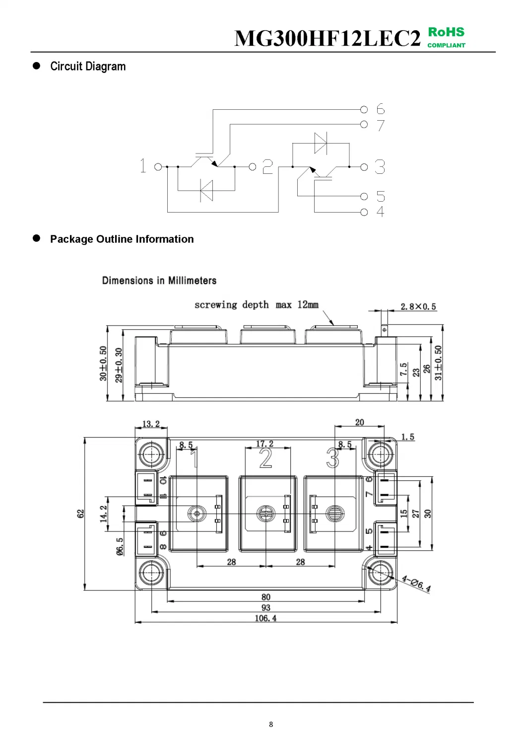 IGBT Modules VCES-1200V IC-300A High short circuit capability(10us) High speed IGBT in NPT technology MG300HF12LEC2