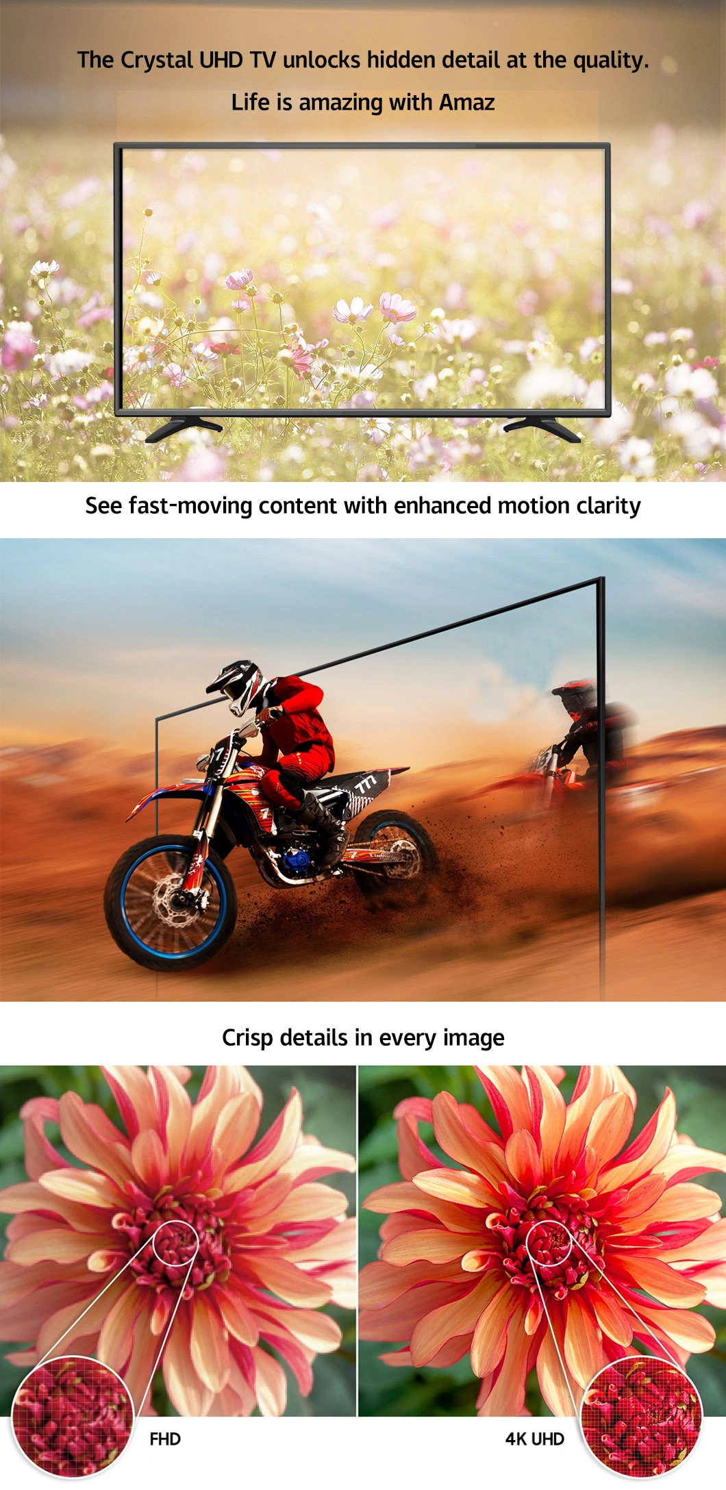 Amaz 4K UHD Voice Control 55 65 75 85 Inch TV Smart Televisions Smart WiFi 1g+8g TV