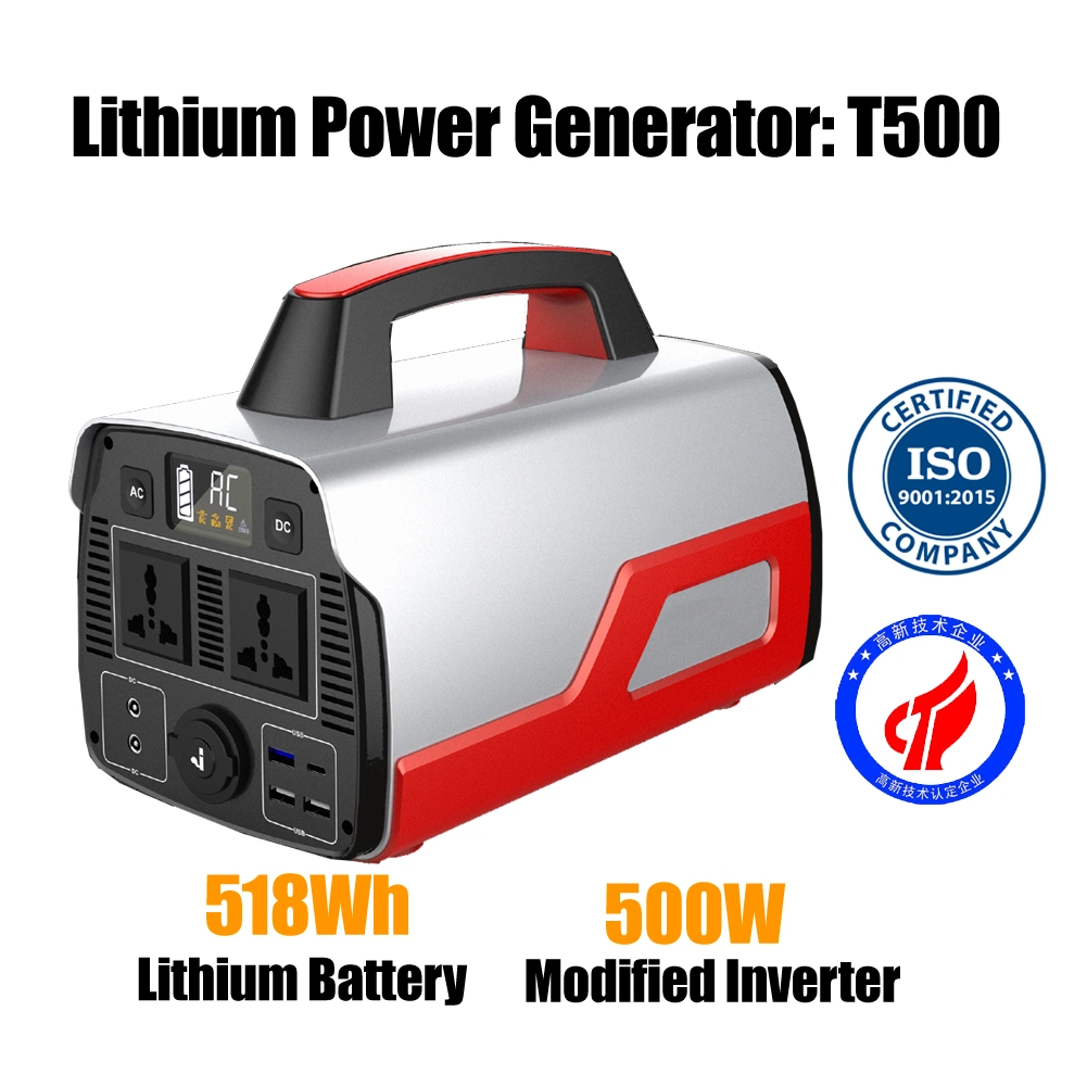 100V-240V 500W 518wh Portable Solar Power Generator with Inverter for Emergency Power Supply