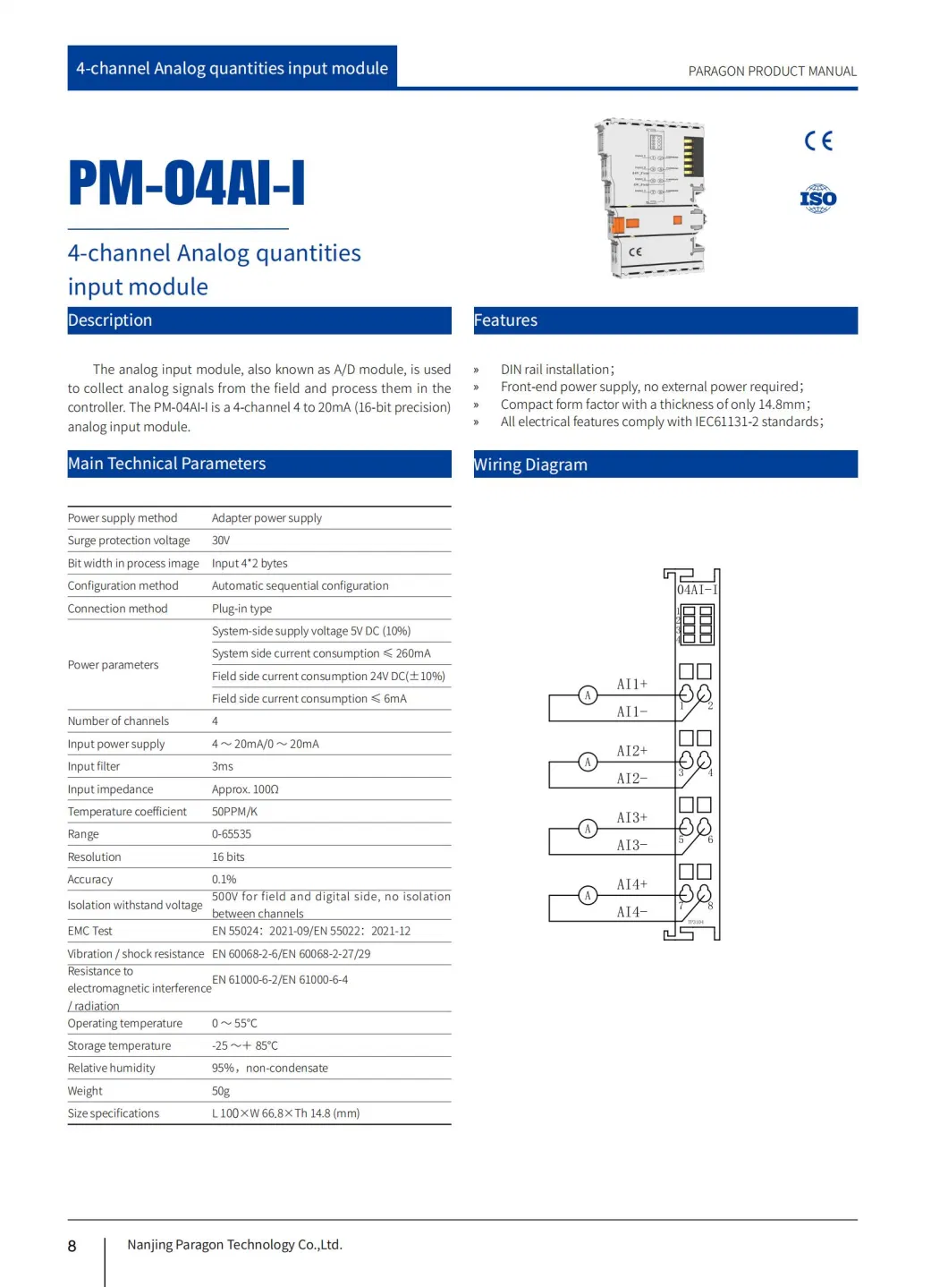 Pm-04ai-I 4-Channel Analog Quantities Input Module