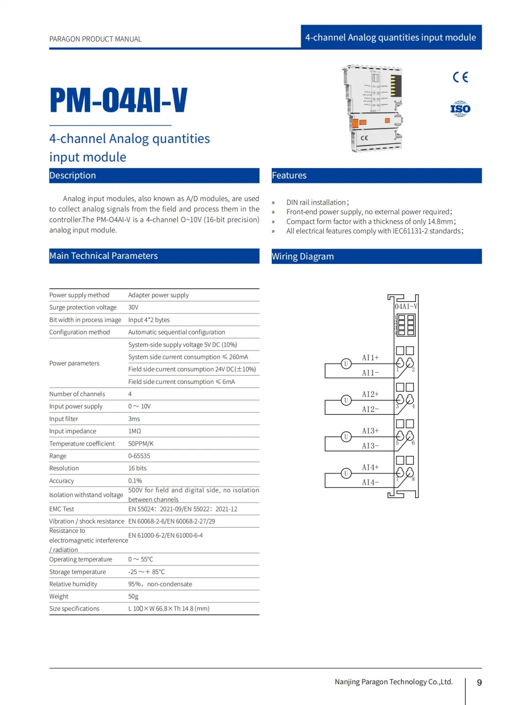 Pm-04ai-V 4-Channel Analog Quantities Input Module