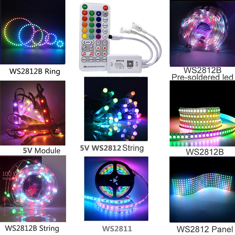 Ws2812b LED Light Strip Rgbic Addressable Christmas Lights String with Sp511e WiFi Smart APP Music LED Controller DC5V Kit