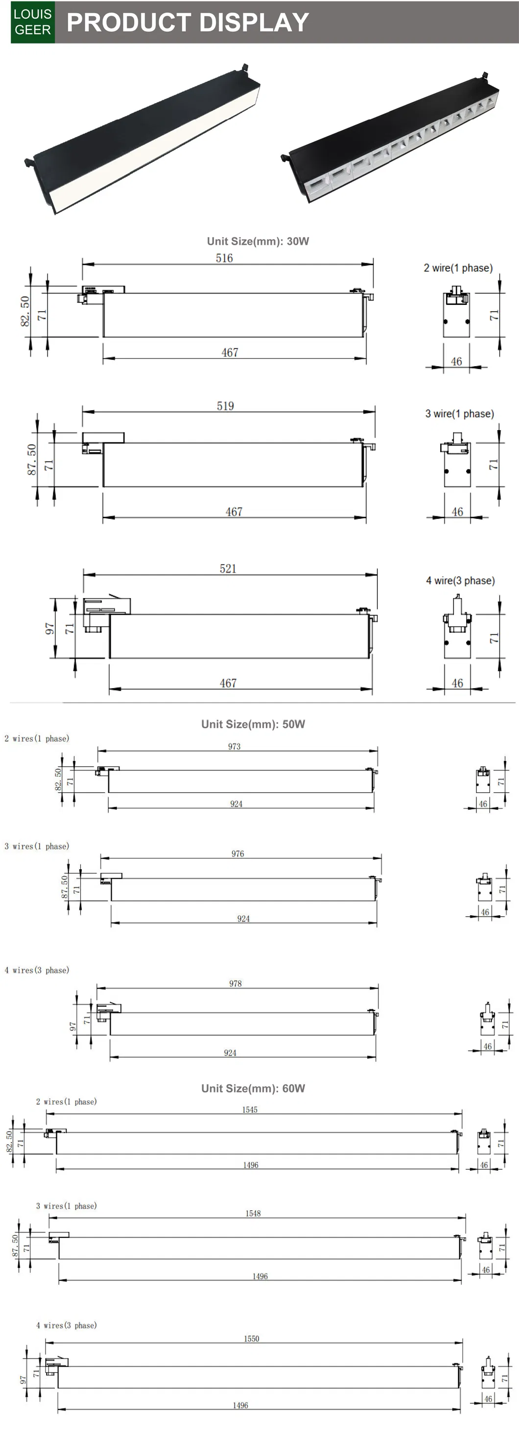 Customized 30W 50W 60W Aluminium Track Mount Surface Mount Office Suspended Pendant LED Linear Lighting Fixture