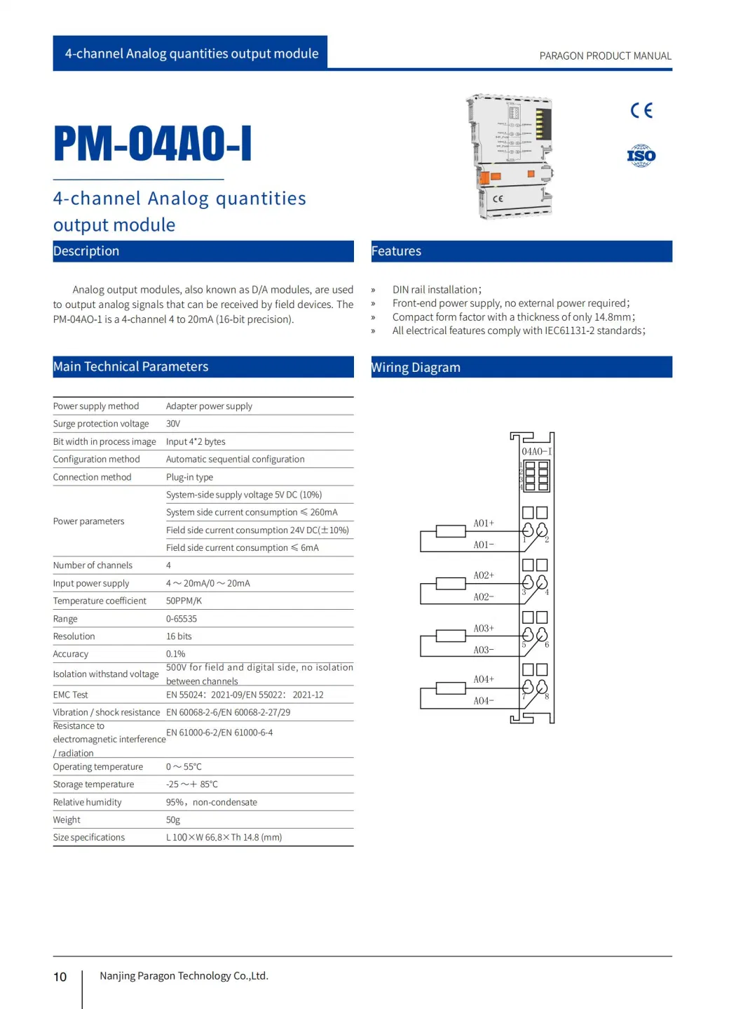 Pm-04ao-I 4-Channel Analog Quantities Output Module