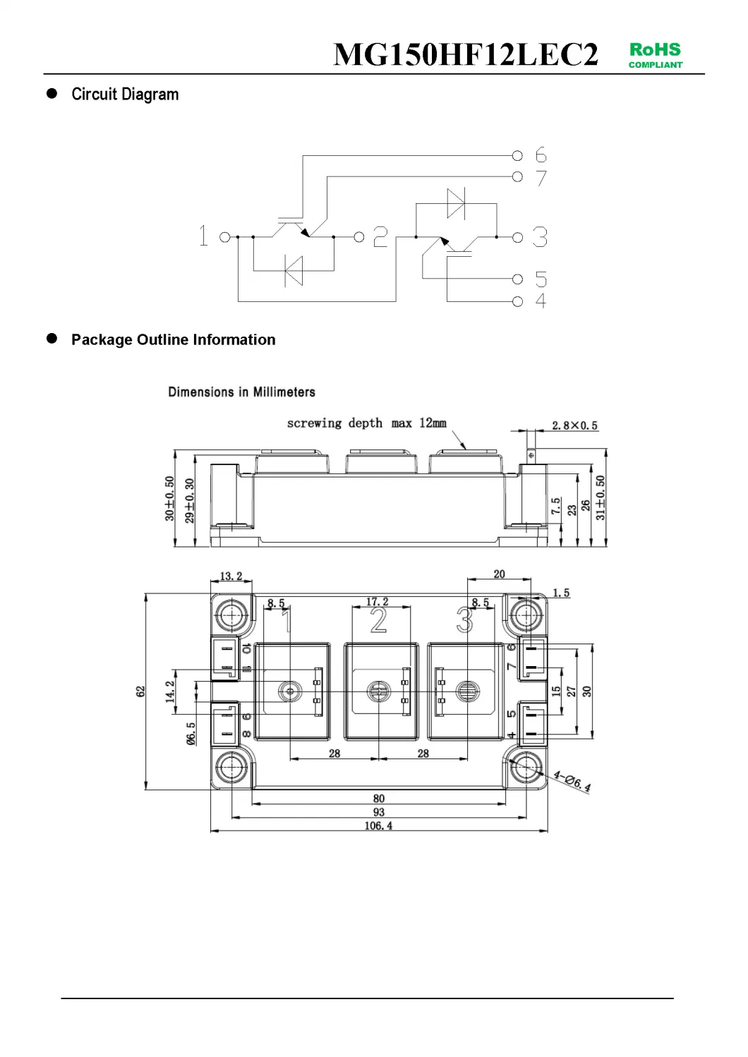 IGBT Modules VCES-1200V IC-150A High speed IGBT in NPT technology Low inductance MG150HF12LEC2