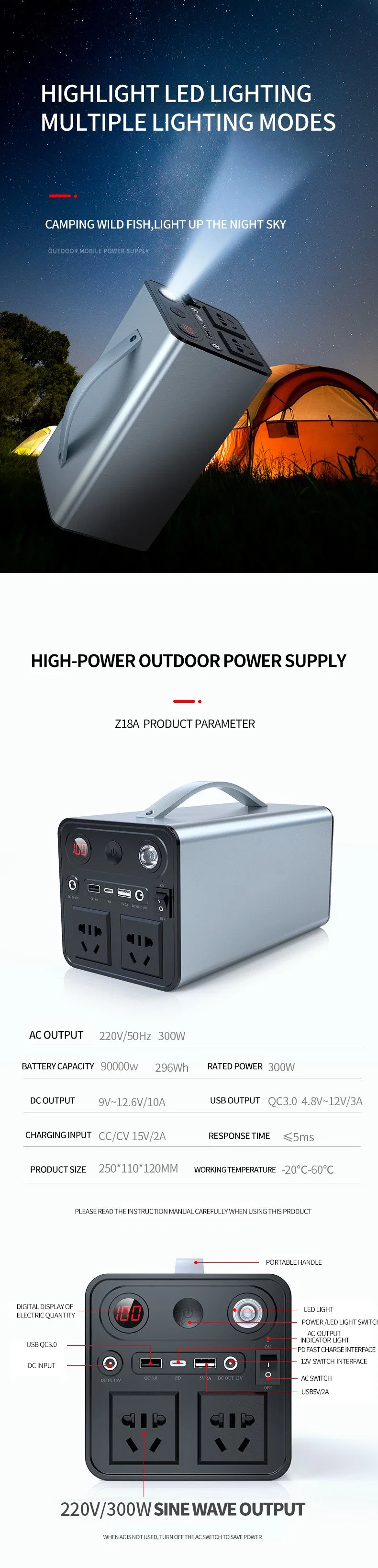 110V/220V Home Storage Battery Solar Portable Generator 500W 1000W Camping Power Supply