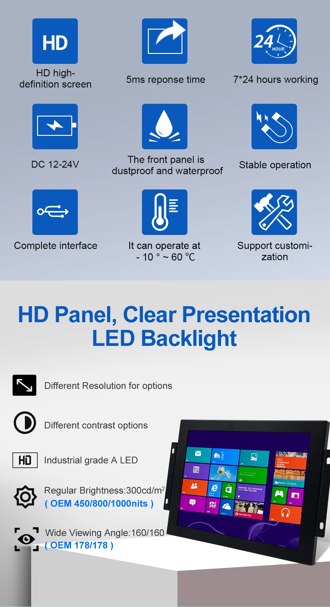 21.5 Inch 1920*1080 HDMI VGA AV BNC Non Touch Screen Metal Case TFT Open Frame Embedded OEM ODM Industrial LCD Monitor