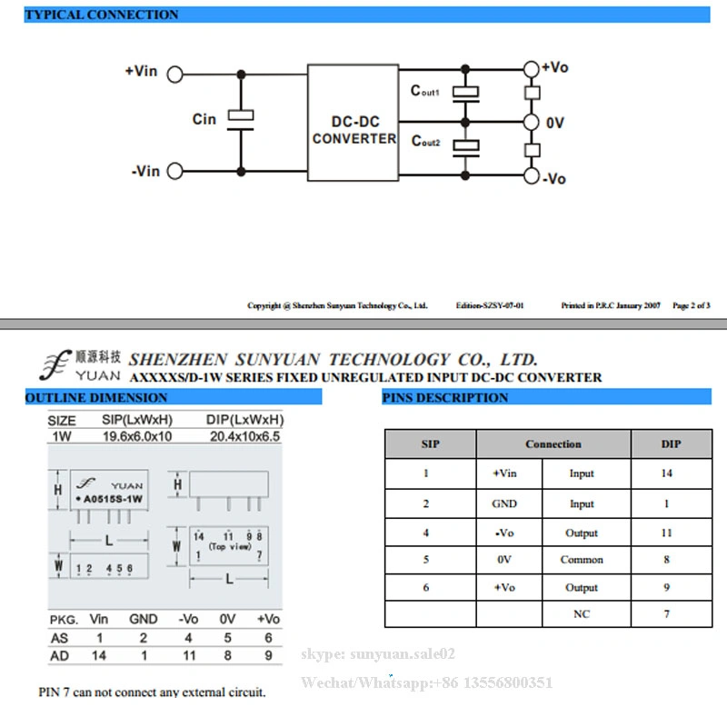 24V to 5V 1W Dual DC DC Transformer Power Modules