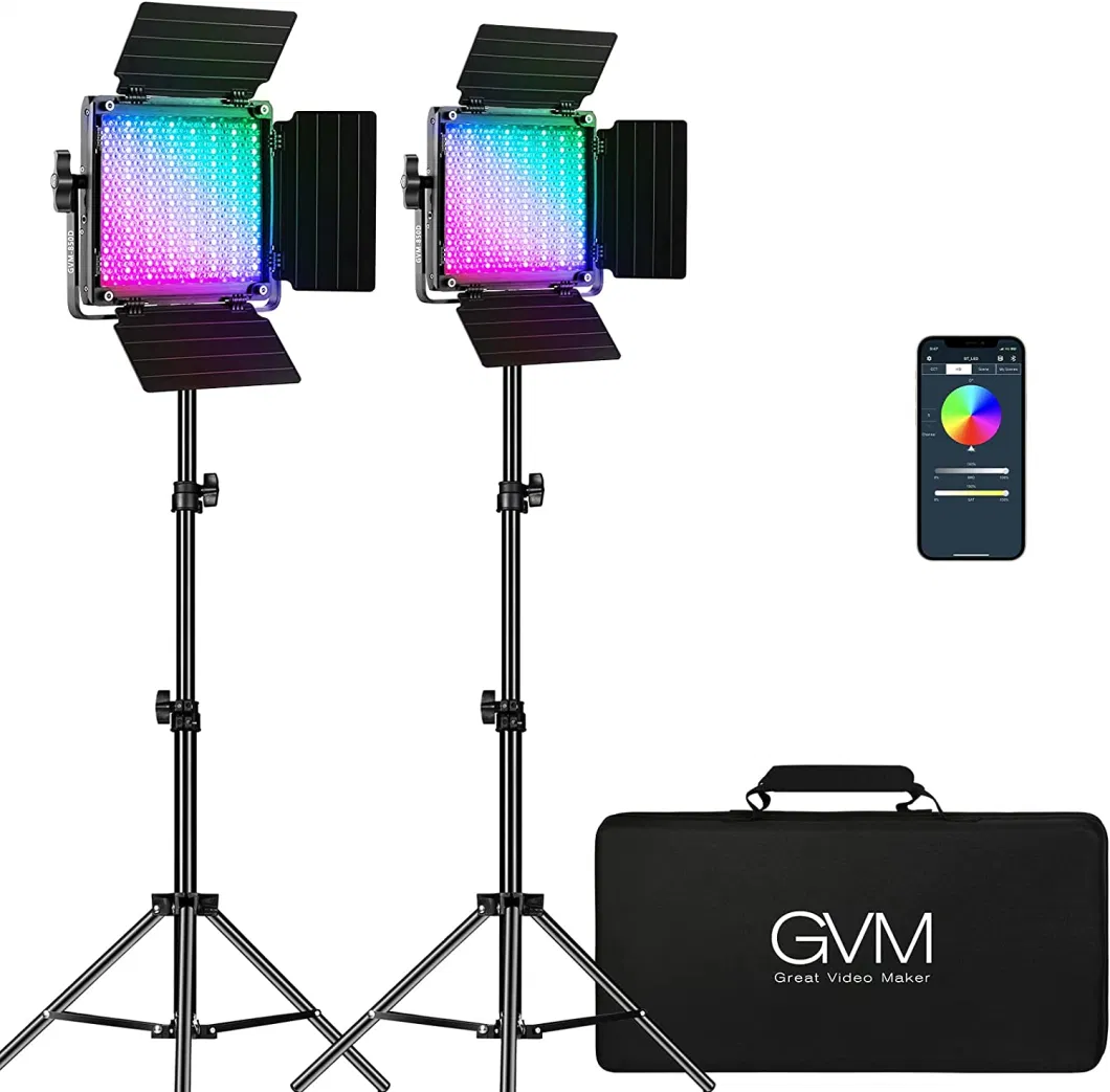 Gvm RGB Video Lighting, 360&deg; Full Color LED Video Light with APP Control, 3 Packs 850d Photography Lighting Kit CRI 97, Youtube, Aluminum Alloy