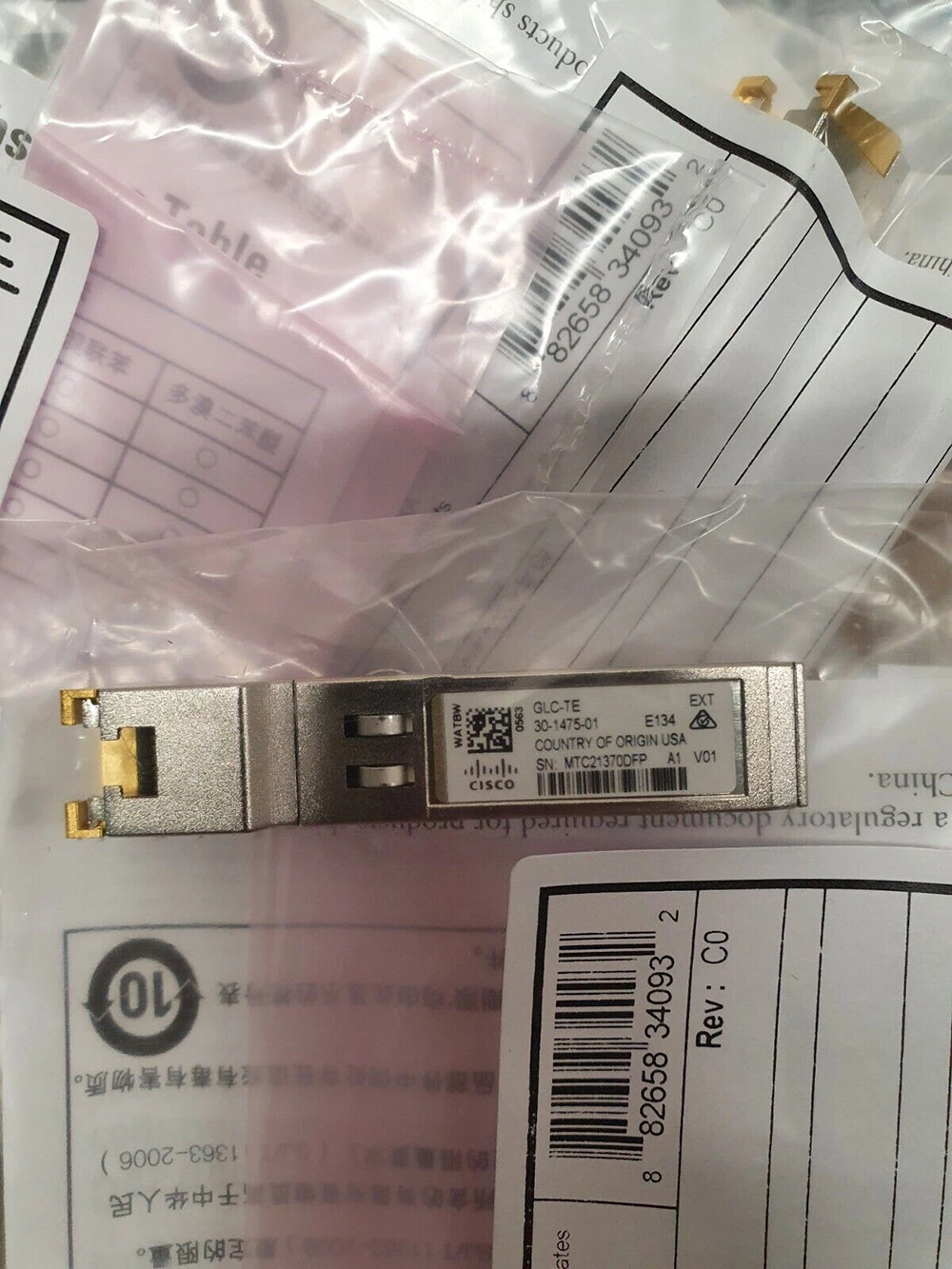 Cisco Glc-Te= 1000base-T SFP Transceiver Module for Category 5 Copper Wire Ethernet Switch Optical Fiber Network Module