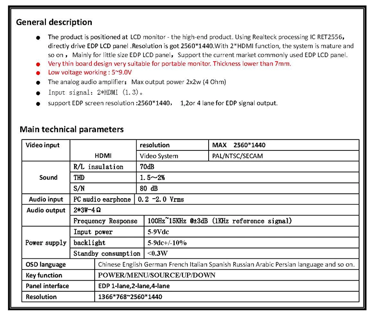 Universal DTV Board Edp Screen HD Type C Wireless Transmit Thickness 5mm One Wire Through All LCD TV Main Board