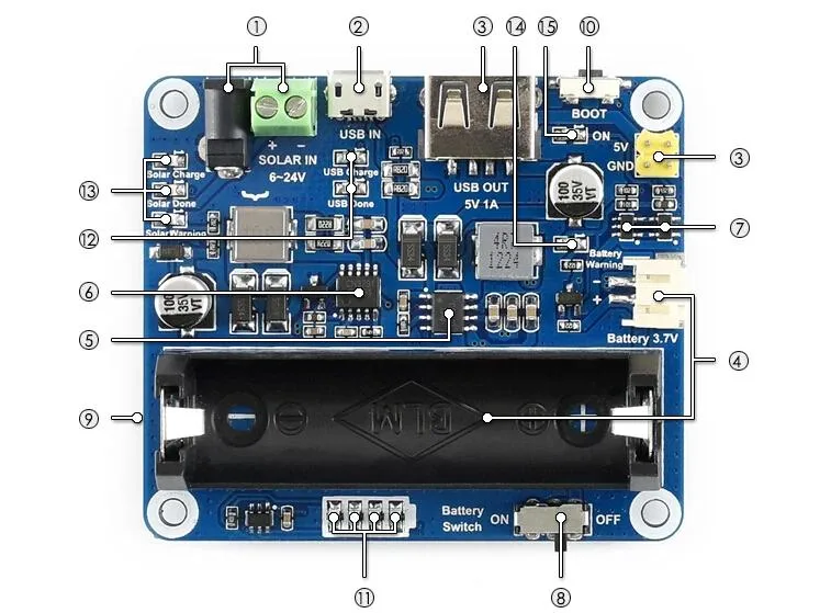 Waveshare Solar Power Management Module for 6V~24V Solar Panel Supports MPPT Function USB Connection Battery Charging