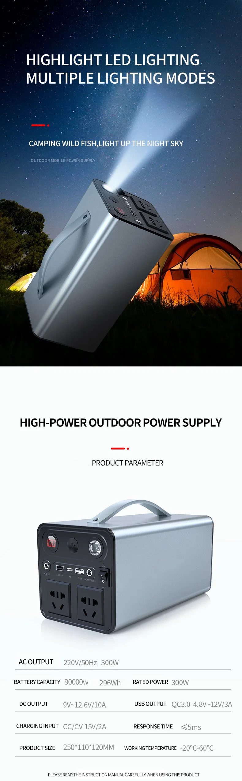 110V/220V Home Storage Battery Solar Portable Generator 500W 1000W Camping Power Supply