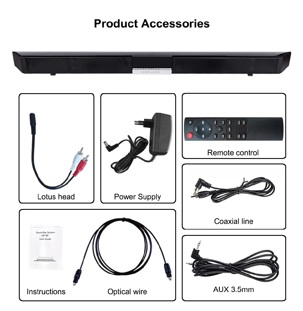 Miboard Wall-Mounted DSP Audio Bar for TV/Computer Bluetooth Wireless Home Theatre Speakers Surround Soundbar with Black PVC Shell