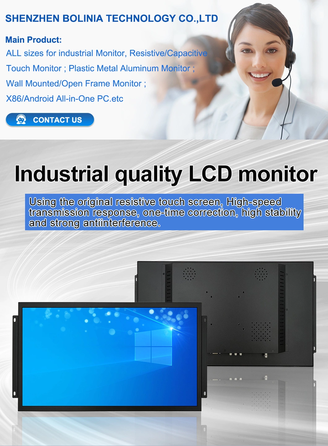 21.5 Inch 1920*1080 HDMI VGA AV BNC Non Touch Screen Metal Case TFT Open Frame Embedded OEM ODM Industrial LCD Monitor