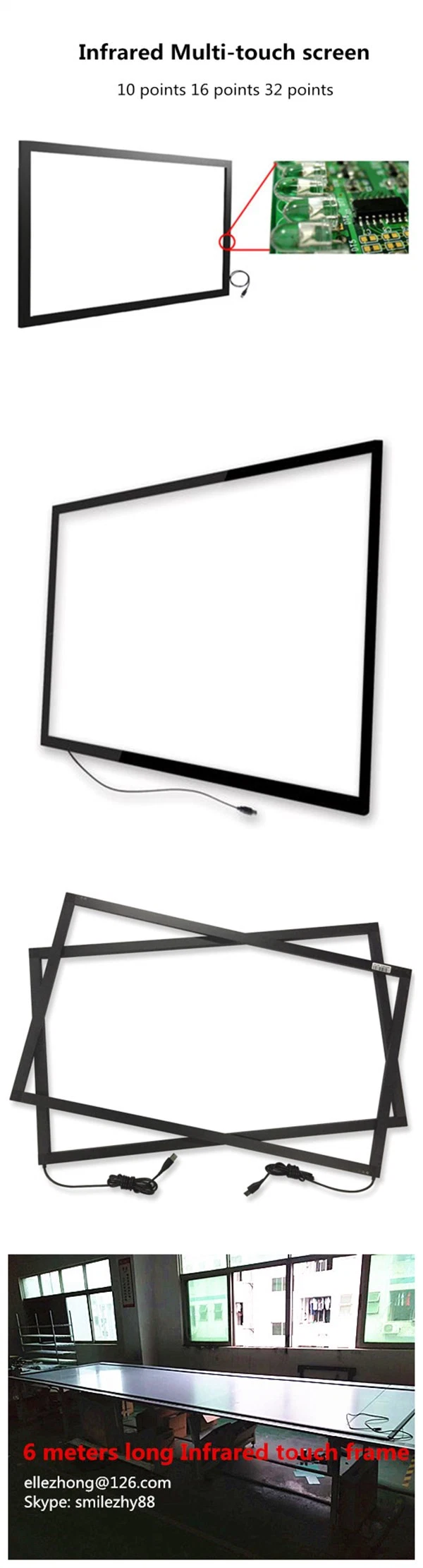 42&quot; 55&quot; 65&quot; 84&quot; to 110&quot; Black Aluminum Infrared Multi Touch Screen Frame for Any Size TV LED LCD Monitor