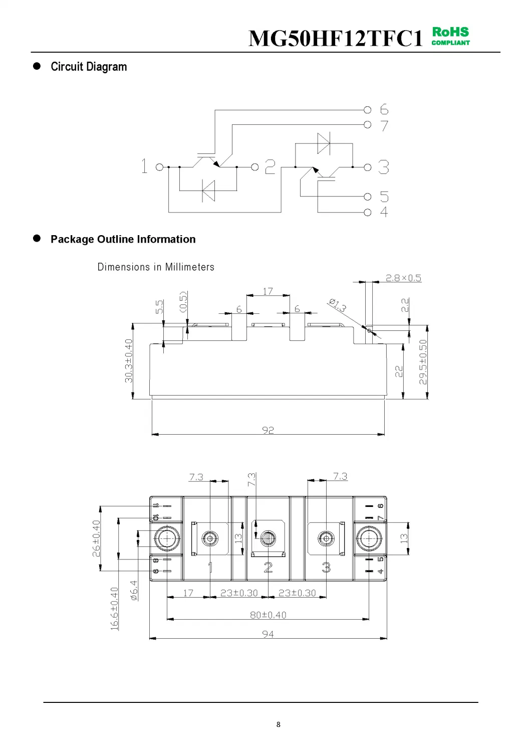 IGBT Modules VCES-1200V IC-50A Low inductance High short circuit capability(10us) fetures applications MG50HF12TFC1