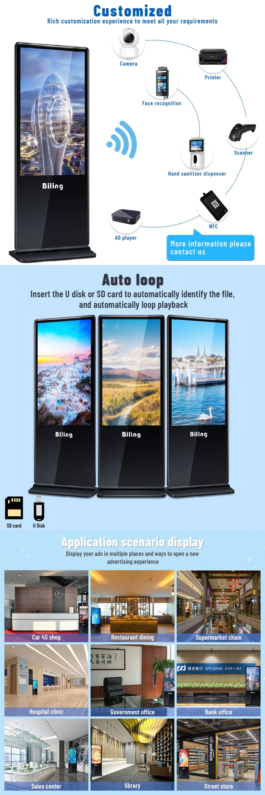 Digital Signage 32&quot;43&quot; 50&quot;55&quot;65 Inch Super Slim Floor Standing Kiosk LG LCD Samsung TV Best Price Advertising LED Screen Display