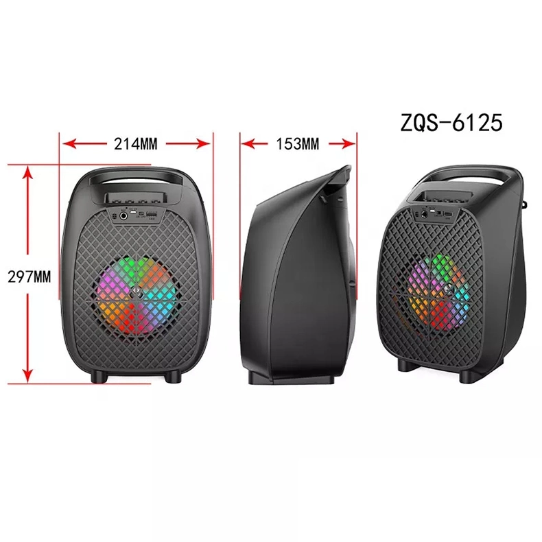 Zqs6125 Factory Price 6.5 Inch Outdoor Wireless Speaker Subwoofer Sound LED Light Portable Karaoke Speaker