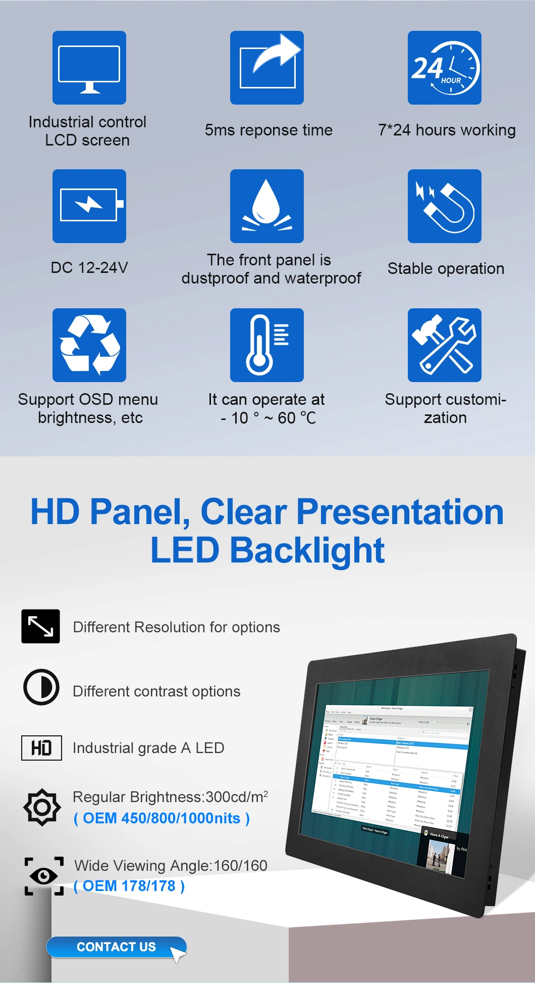 21.5&prime;&prime; Inch 1920*1080 4 Wire Resistive Touch Screen Embedded Computer Metal Case LCD Monitor for Industrial