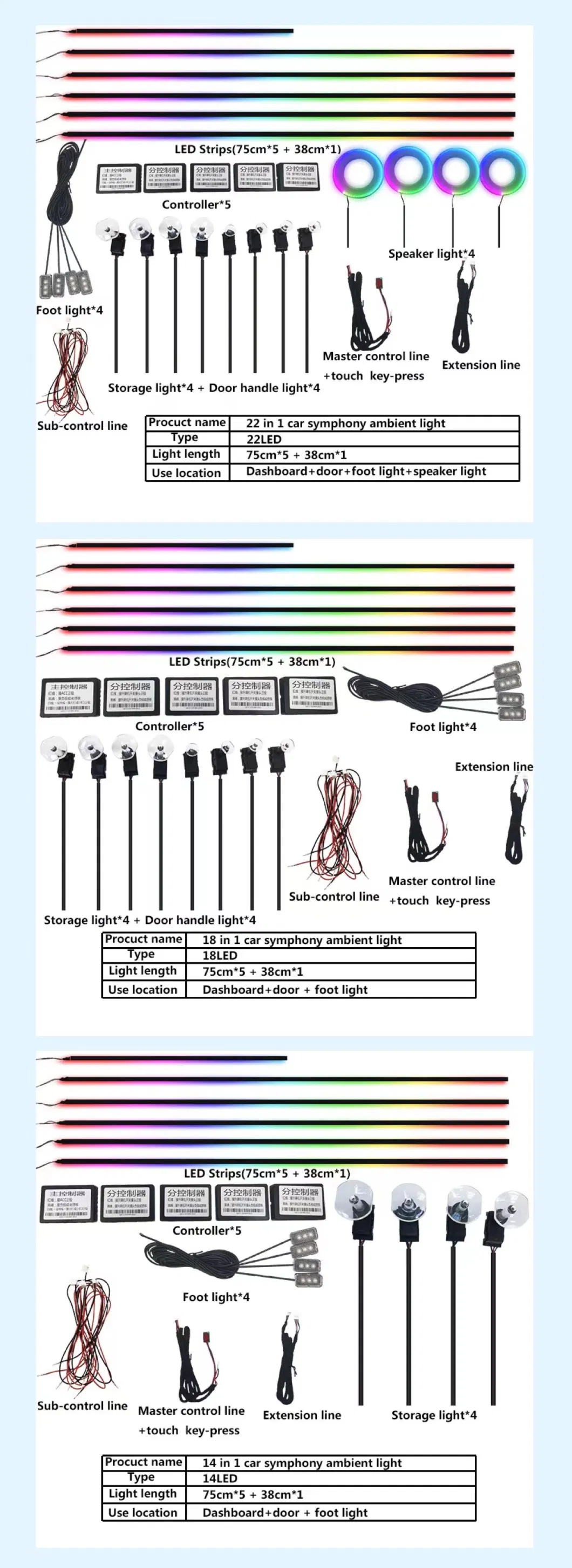 Custom Auto Interior Atmosphere LED Lighting System Car Inside Ambient Light for Universial Car