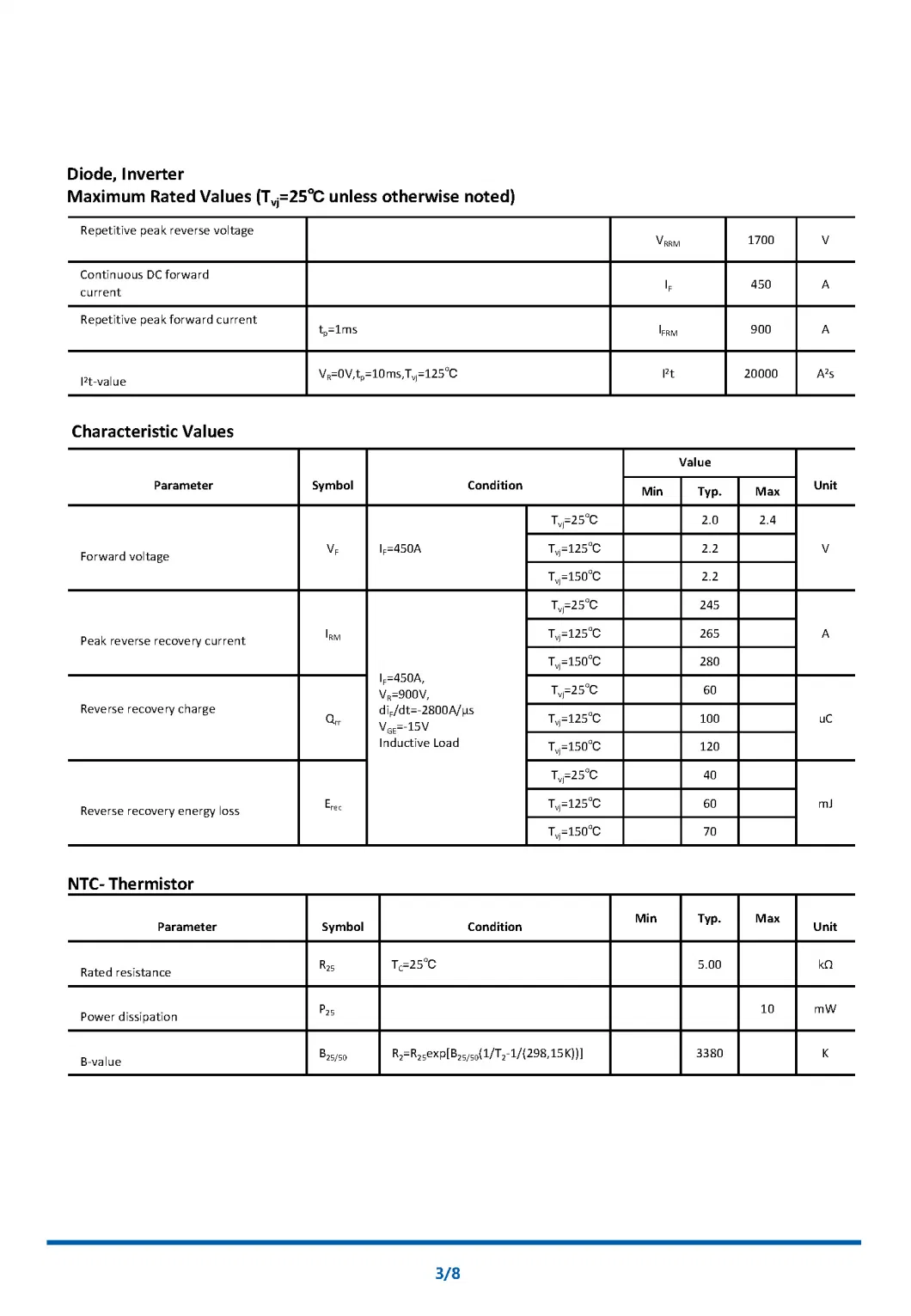 1700V 450A IGBT Module, E6 Package, with FWD and NTC High Short Circuit Capability Low Switching Loss NI450B17E6K4