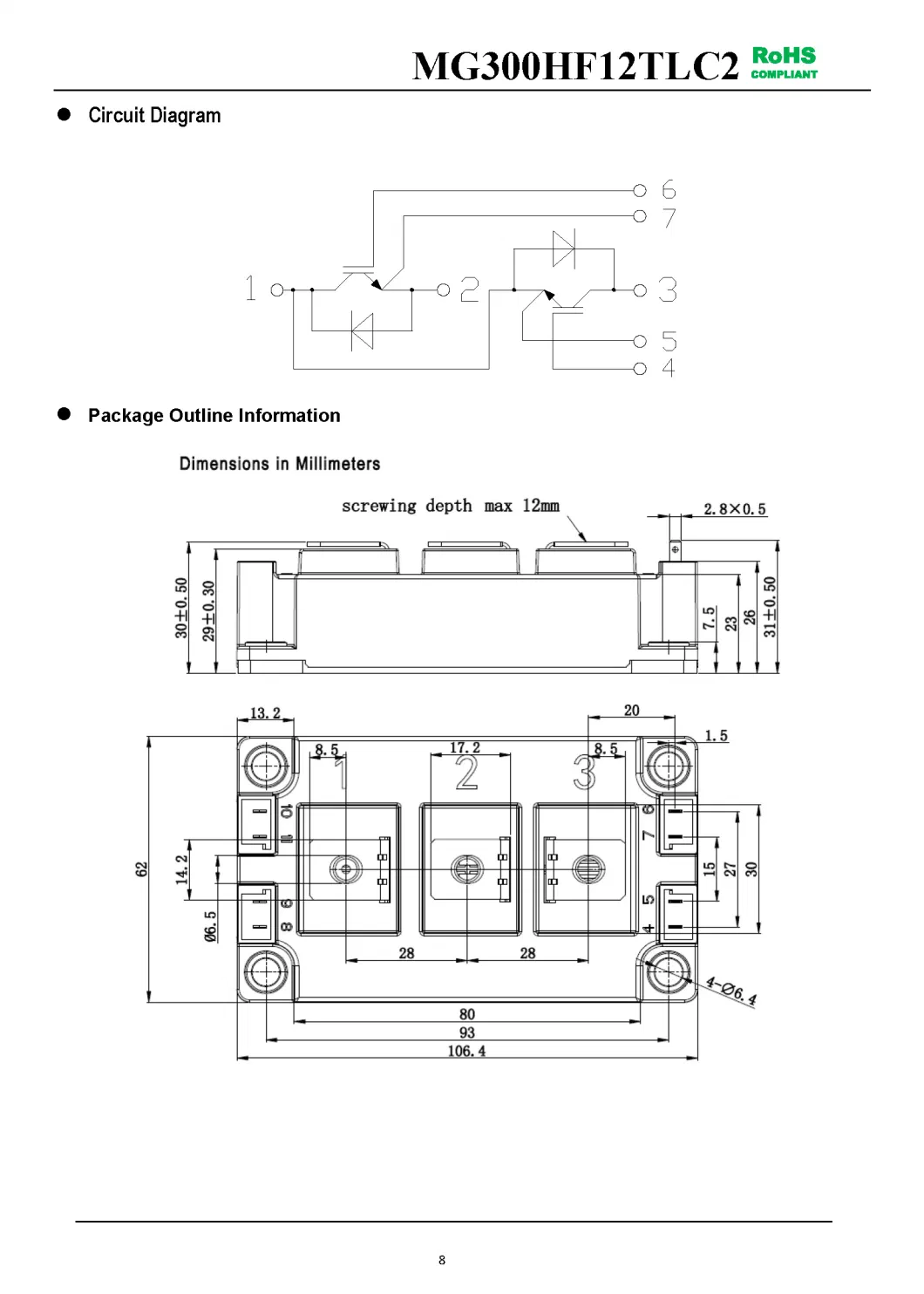 IGBT Modules VCES-1200V IC-300AHigh short circuit capability(10us) Low inductance MG300HF12TLC2