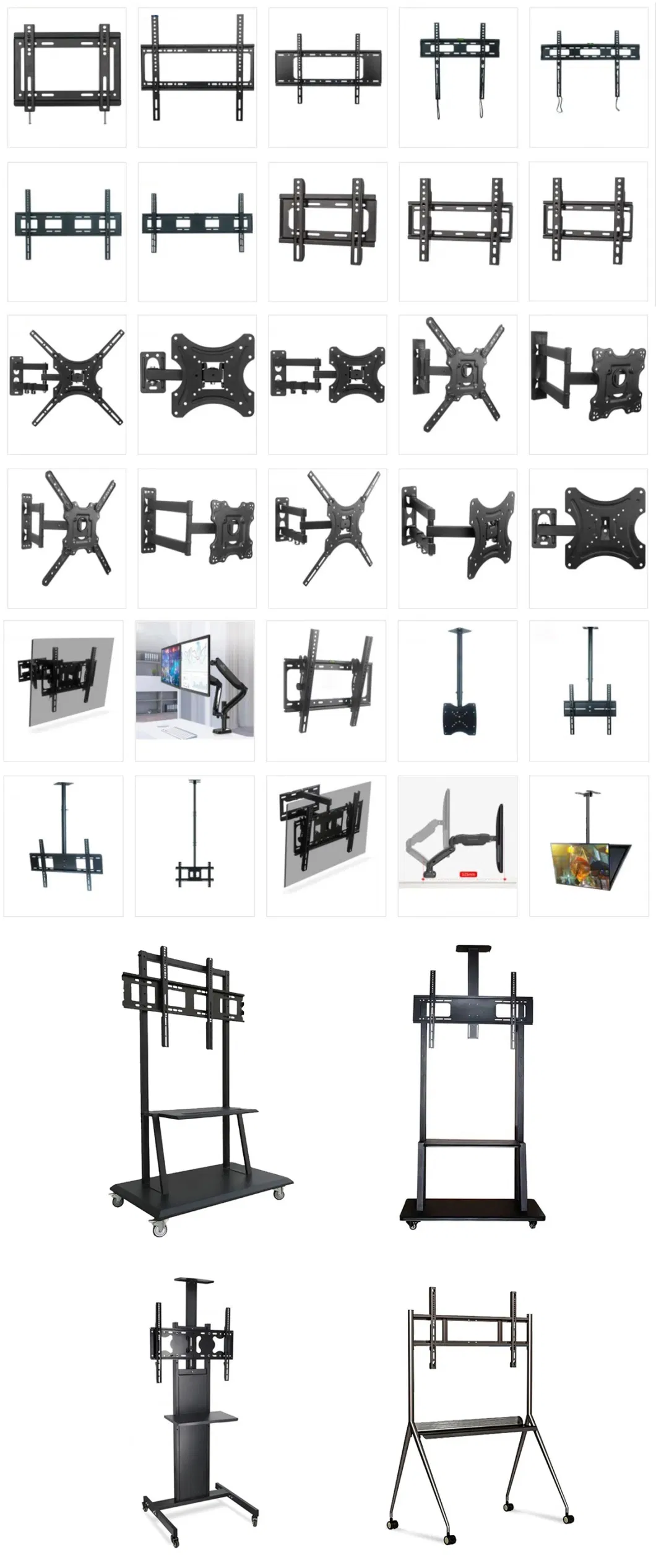 Universal TV Conference Bracket Stand Economy Mobile TV Cart with Adjustable Poles for TV Size 32&quot;-65&quot; Black Rack