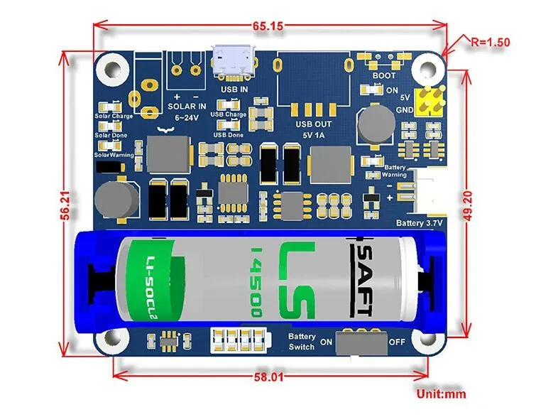 Waveshare Solar Power Management Module for 6V~24V Solar Panel Supports MPPT Function USB Connection Battery Charging