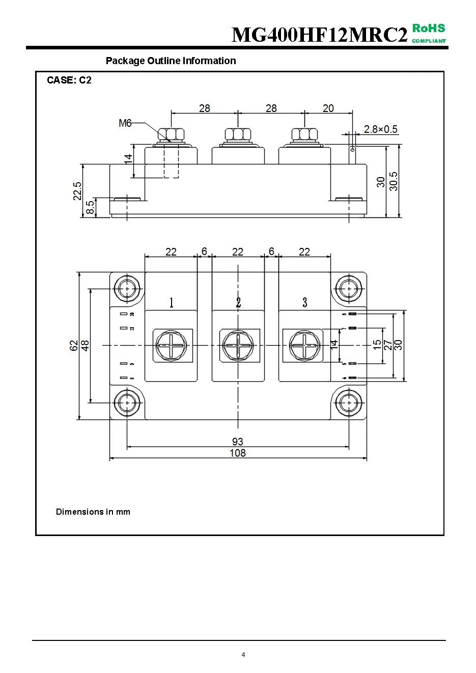 IGBT Modules VCES-1200V IC-400A Low switching losses Fast switching and short tail current fetures applications MG400HF12MRC2