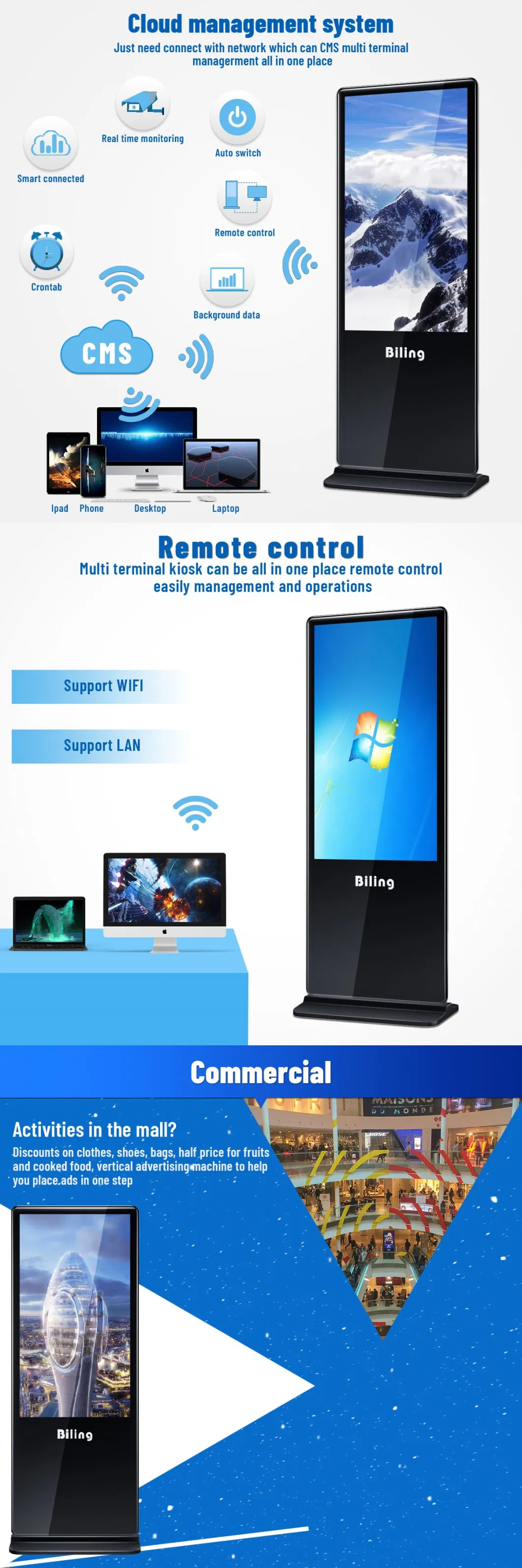 Digital Signage 32 Inch Super Slim Floor Standing Kiosk LG LCD Samsung TV Best Price Advertising LED Screen Display